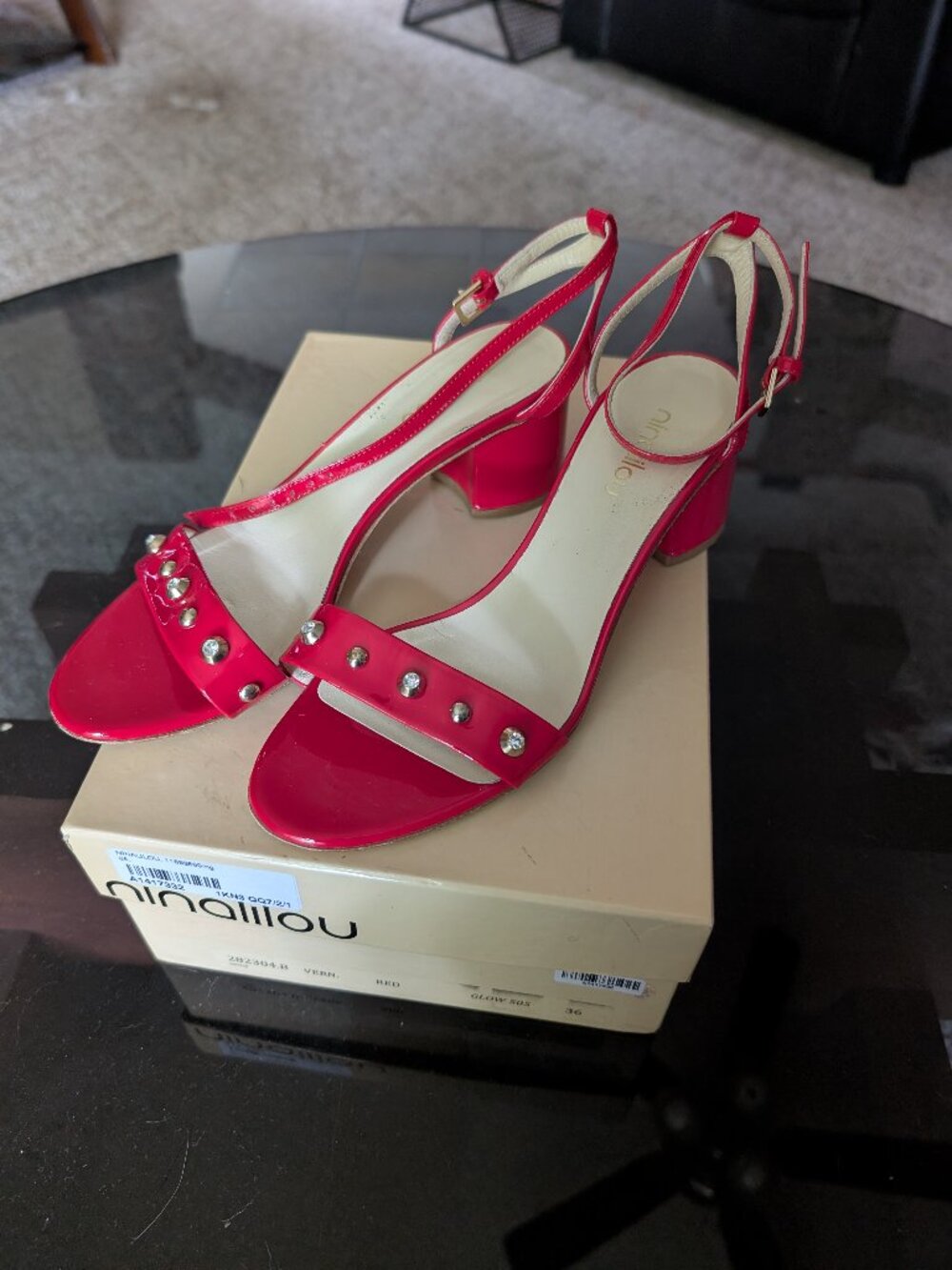 Red patent leather sandals (size 36)